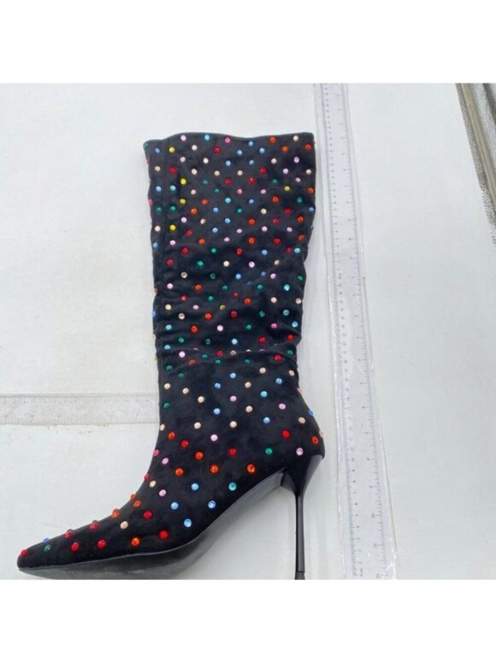 Women's Rhinestone Over The Knee Boots Sexy Thigh High Boots  Pointed Toe Black